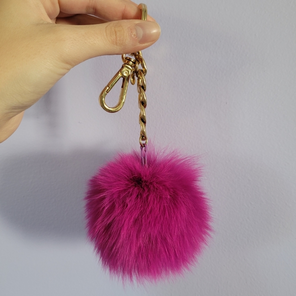 Michael Kors Fox Fur Magenta Pom Pom Key Charm/Keychain/Purse Clip